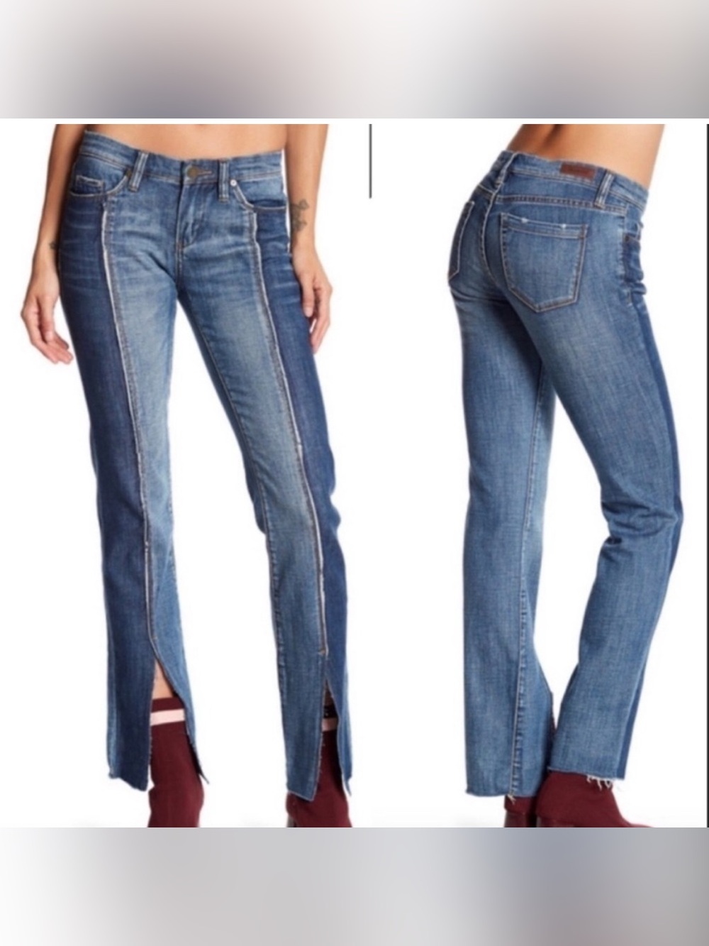 BLANKNYC Two-Tone Distressed Split-Hem Skinny Jeans | Size 28